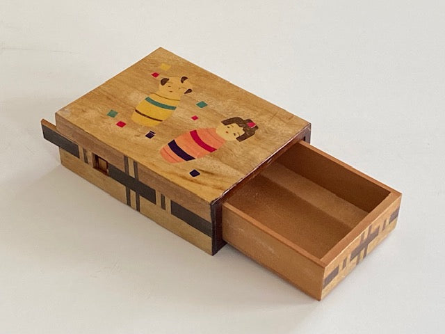 Vintage Kokeshi Spring Drawer Japanese Puzzle Box