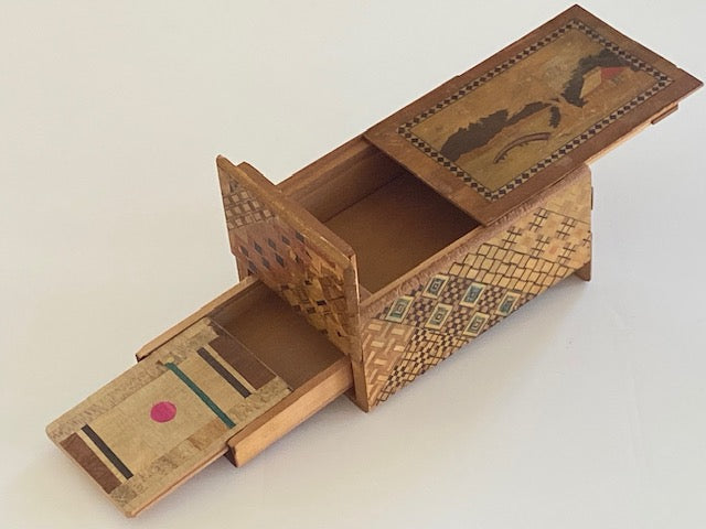 Vintage 5 Sun 10 Step Sansui Zougan / Yosegi Hidden Drawer Japanese Puzzle Box
