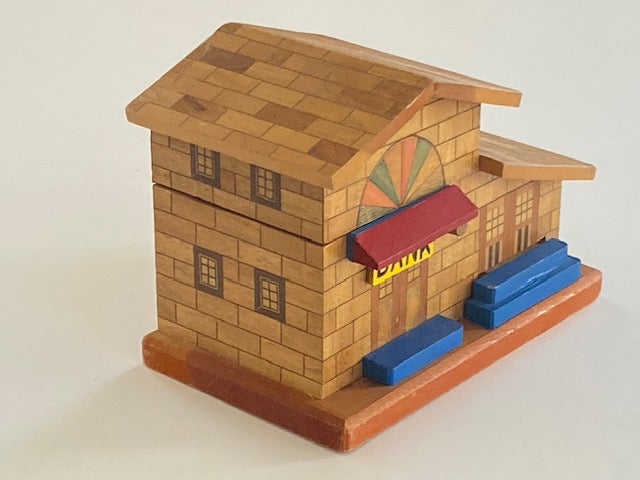 REPAIRABLE Vintage Japanese House Puzzle Box Bank with key- RARE!