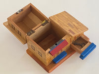 REPAIRABLE Vintage Japanese House Puzzle Box Bank with key- RARE!