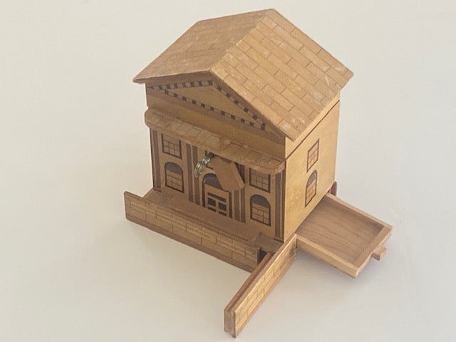 Vintage Japanese House Secret Puzzle Box Bank with KEY - RARE!