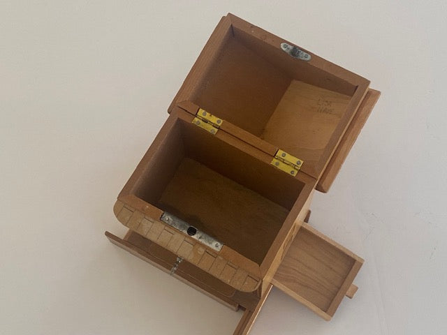 Vintage Japanese House Secret Puzzle Box Bank with KEY - RARE!