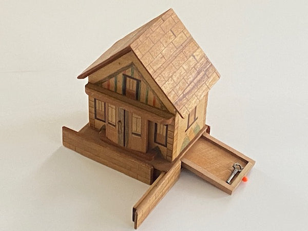 Vintage Japanese House Secret Puzzle Box Bank - WITH KEY