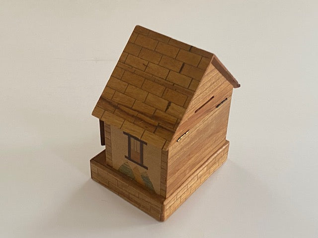 Vintage Japanese House Secret Puzzle Box Bank - WITH KEY