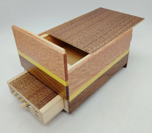5 Sun 10 Step Natural Wood Puzzle Box with SECRET DRAWER