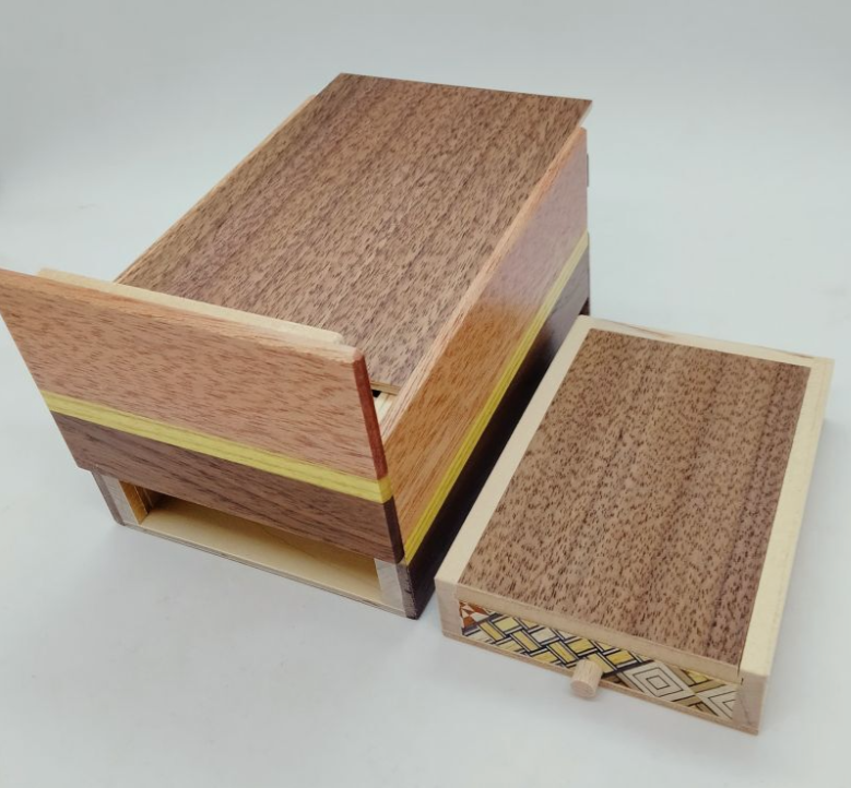 5 Sun 10 Step Natural Wood Puzzle Box with SECRET DRAWER