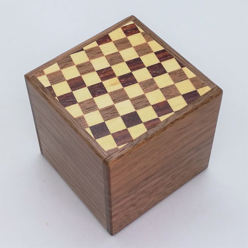 2 Sun 4 Step Natural Wood / Ichimatsu Cubic WITH HIDDEN DRAWER Japanese Puzzle Box