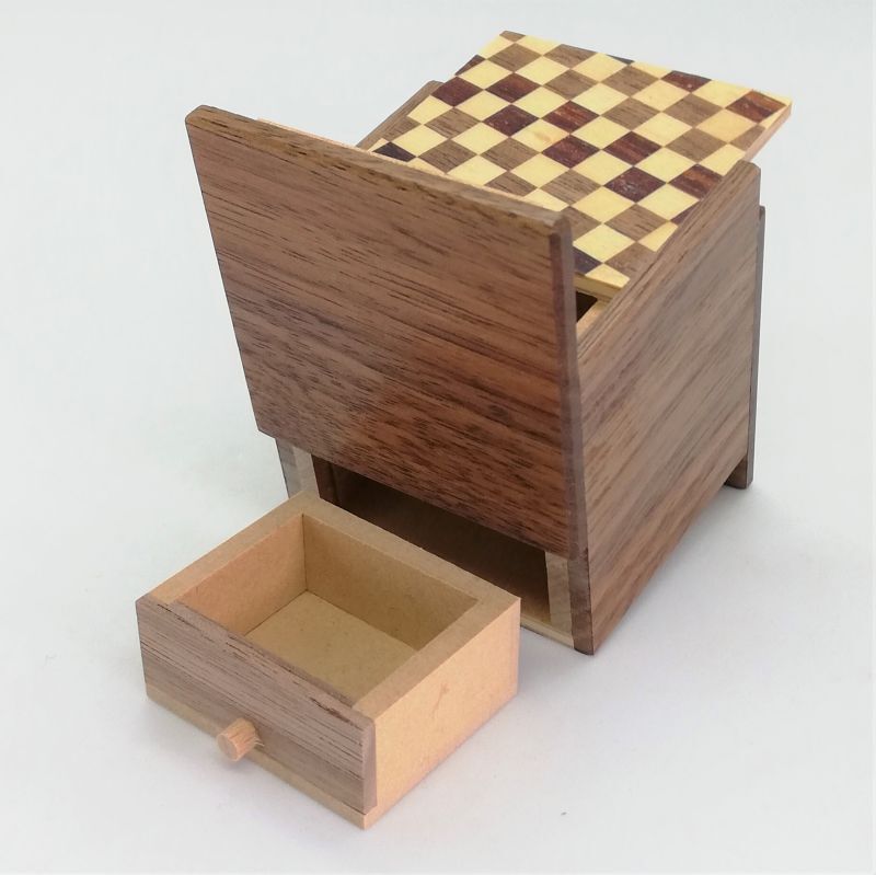 2 Sun 4 Step Natural Wood / Ichimatsu Cubic WITH HIDDEN DRAWER Japanese Puzzle Box