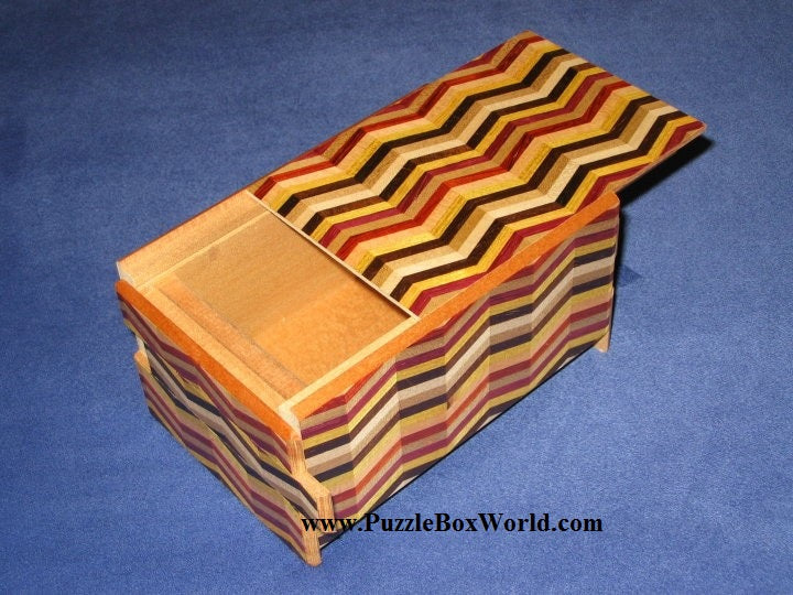 5 Sun 14 Step Notch Stripe Yosegi Japanese Puzzle Box