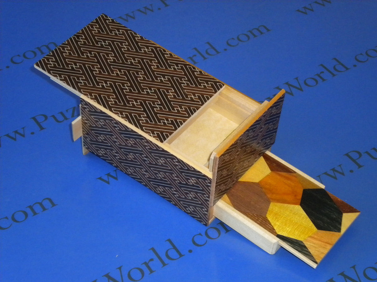 5 Sun 7 + 1 Step Saya Japanese Puzzle Box with SECRET DRAWER AND HIDDEN COIN !!!