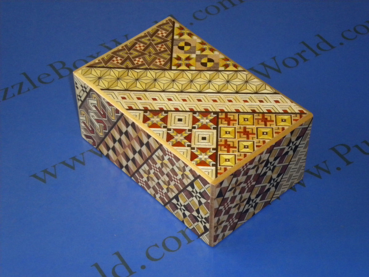 5 Sun 7 + 3 Step Yosegi Japanese Puzzle Box with SECRET DRAWER AND HIDDEN COIN !!!