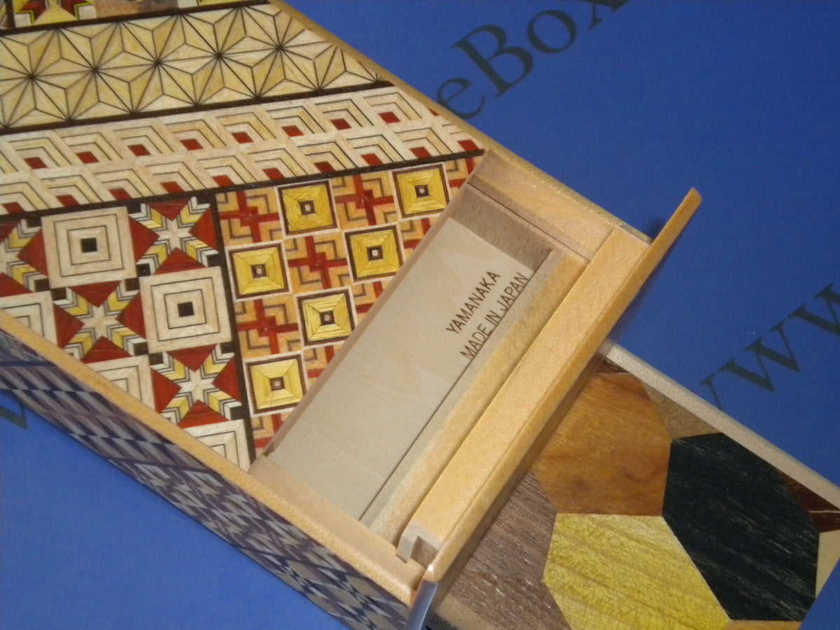 5 Sun 7 + 3 Step Yosegi Japanese Puzzle Box with SECRET DRAWER AND HIDDEN COIN !!!