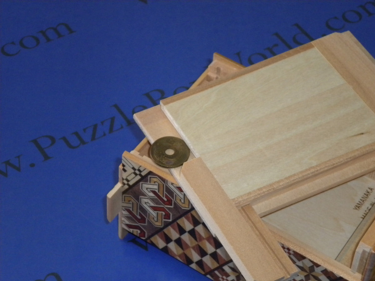 5 Sun 7 + 3 Step Yosegi Japanese Puzzle Box with SECRET DRAWER AND HIDDEN COIN !!!