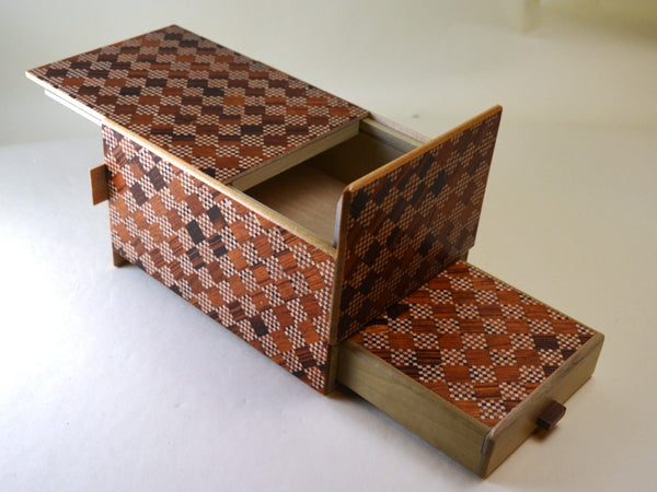 6 Sun 10+1 Step Red Ichimatsu Japanese Puzzle Box with SECRET DRAWER!