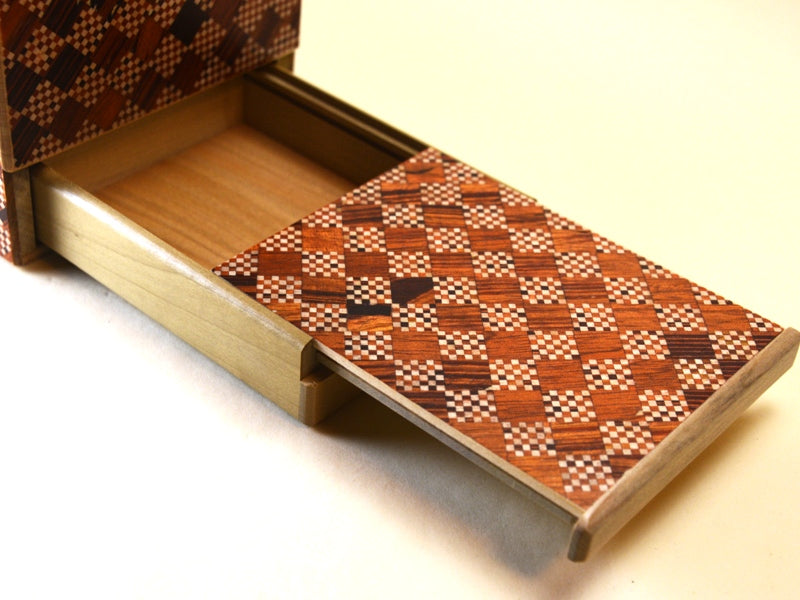 6 Sun 10+1 Step Red Ichimatsu Japanese Puzzle Box with SECRET DRAWER!