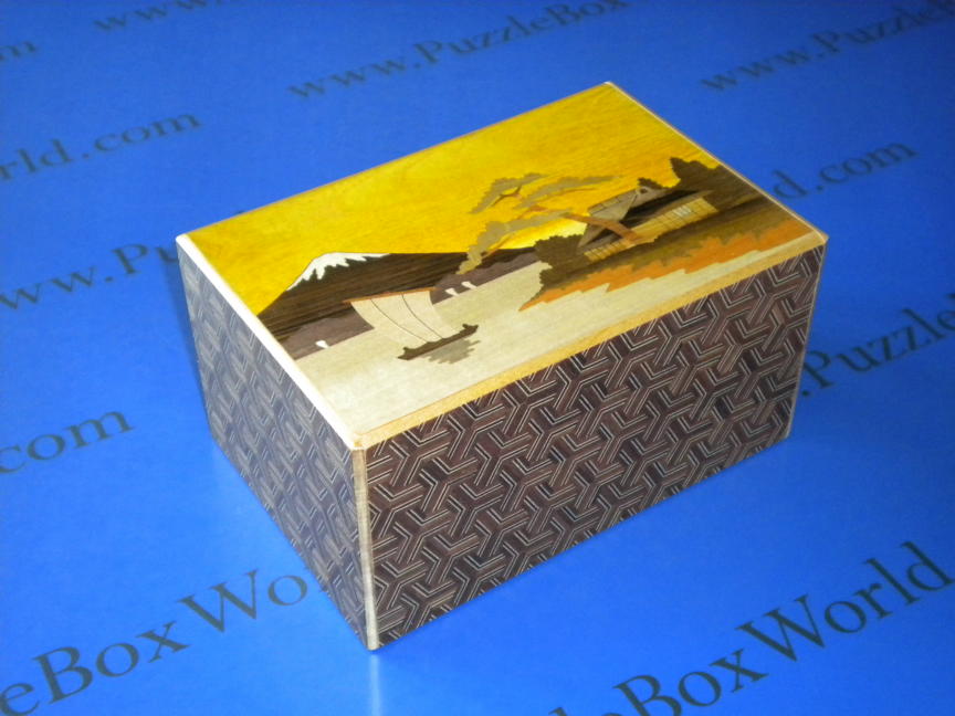 6 Sun 14 Step Sansui Zougan Double Compartment Japanese Puzzle Box