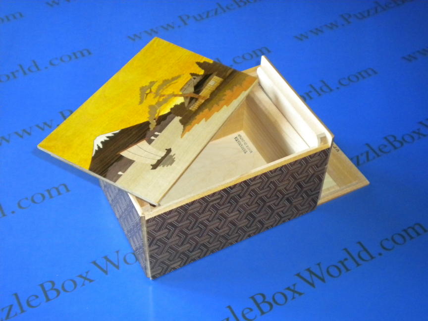 6 Sun 14 Step Sansui Zougan Double Compartment Japanese Puzzle Box