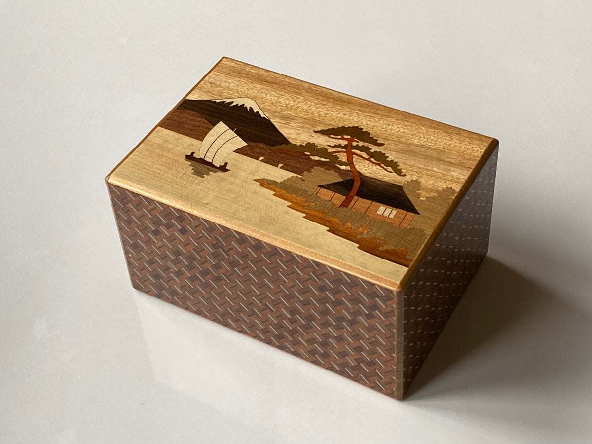 6 Sun 14 Step Sansui Zougan Double Compartment Japanese Puzzle Box