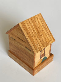 Vintage Japanese House Puzzle Box Bank (Pings when opened!) - Needs lock work.