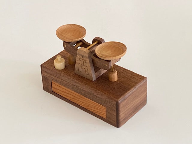 Balance Scale Karakuri Japanese Puzzle Box crafted by Tatsuo Miyamoto