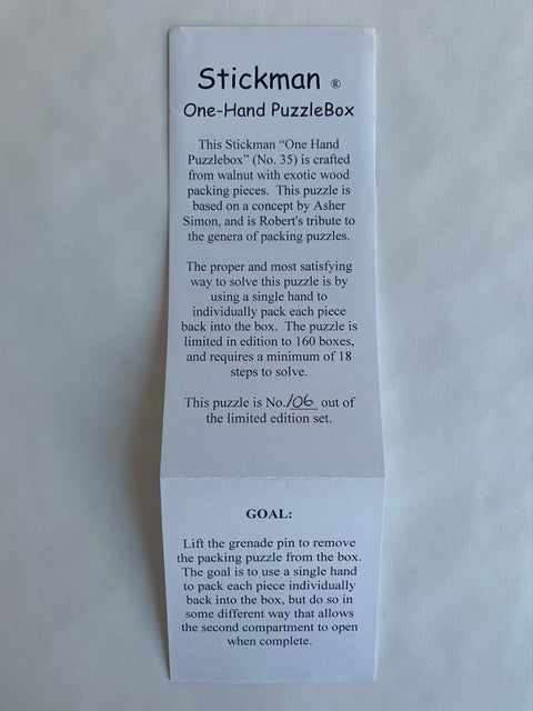 One-Hand PuzzleBox by Robert Yarger (Stickman Puzzles)