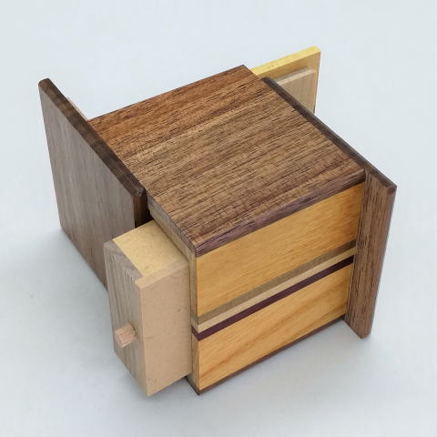 2 Sun 4 Step Natural Wood Cubic WITH HIDDEN DRAWER Japanese Puzzle Box