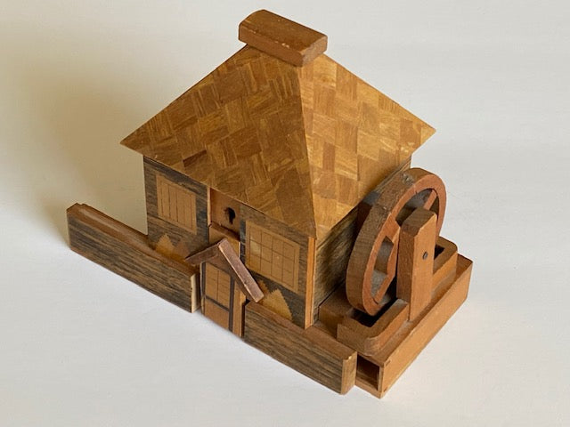 Vintage Grist Mill House Japanese Puzzle Box WITH KEY -RARE!