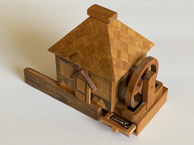 Vintage Grist Mill House Japanese Puzzle Box WITH KEY -RARE!