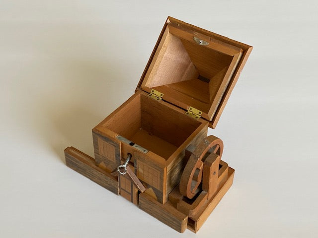 Vintage Grist Mill House Japanese Puzzle Box WITH KEY -RARE!