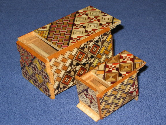 2.5 Sun 5 Step & 14 Step Mame Nested Yosegi Japanese Puzzle Box
