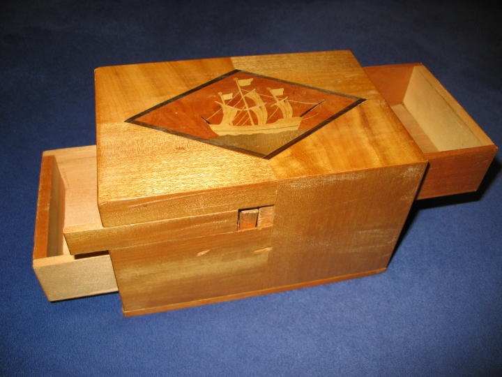 Vintage DOUBLE DRAWER Spring Box Japanese Puzzle Box