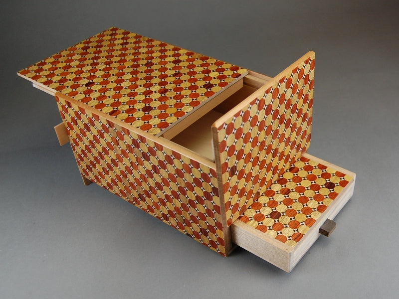 6 Sun 10+1 Step Kagome Japanese Puzzle Box with SECRET DRAWER!