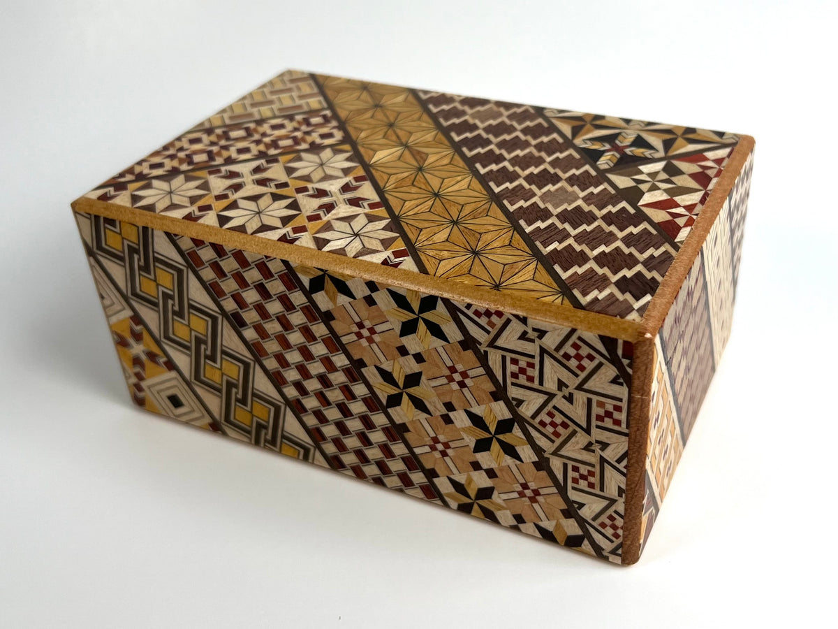 5 Sun 7 + 1 Step Yosegi Japanese Puzzle Box with SECRET DRAWER AND HIDDEN COIN !!!