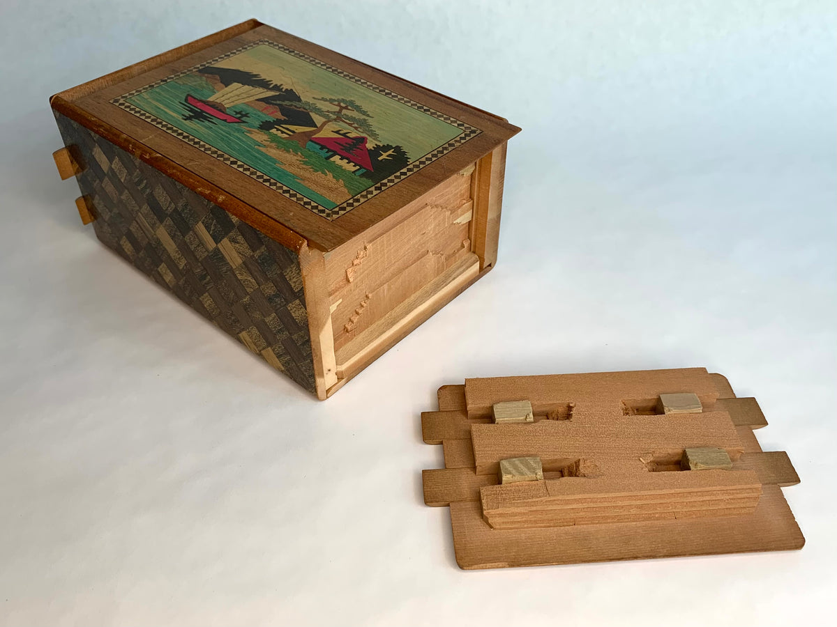 REPAIRABLE Vintage 6 Sun 50 Step Sansui Zougan Japanese Puzzle Box