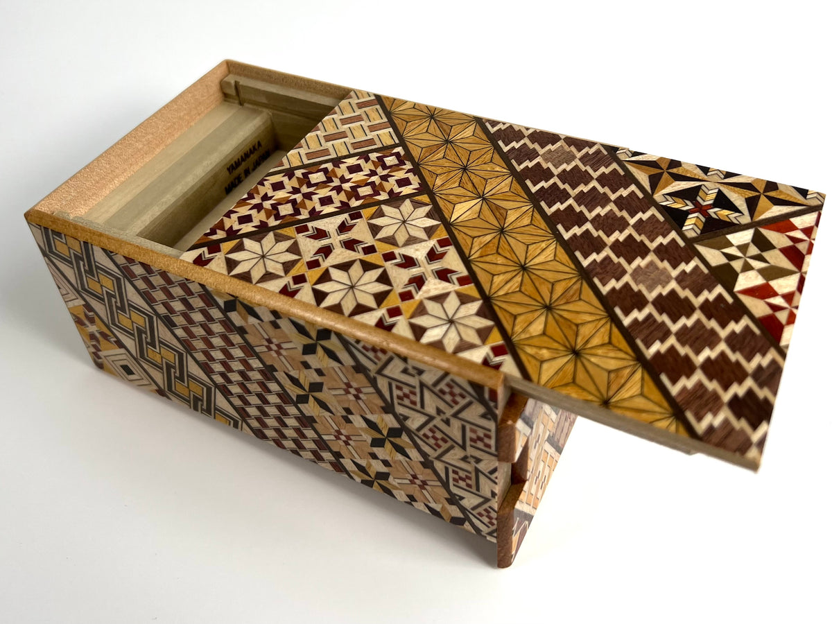 5 Sun 7 + 1 Step Yosegi Japanese Puzzle Box with SECRET DRAWER AND HIDDEN COIN !!!