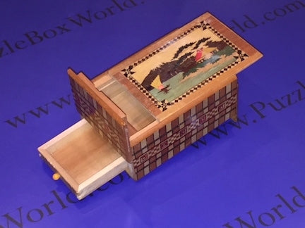 Vintage 4 Sun 4 Step Sansui Zougan Musical Hidden Drawer Japanese Puzzle Box