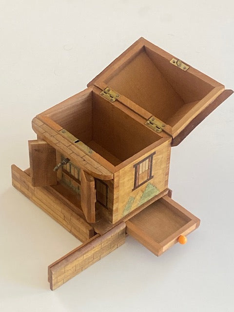 Vintage Japanese House Puzzle Box Bank (Secret Drawer Pings when opened!)