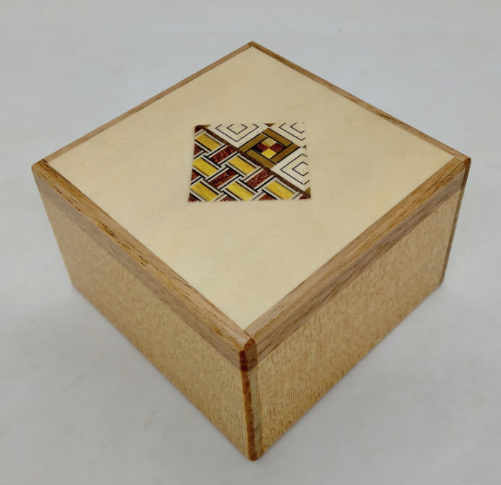 Square 12 Step One Point Natural Wood Japanese Puzzle Box (Version 2)