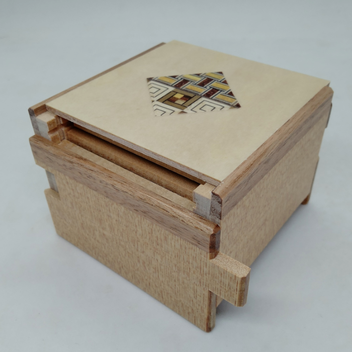 Square 12 Step One Point Natural Wood Japanese Puzzle Box (Version 2)