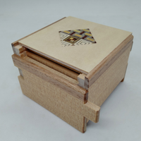 Square 12 Step One Point Natural Wood Japanese Puzzle Box (Version 2)