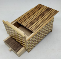 4 Sun 10 Step Zebra wood / Ichimatsu Japanese Puzzle Box with Hidden Drawer!