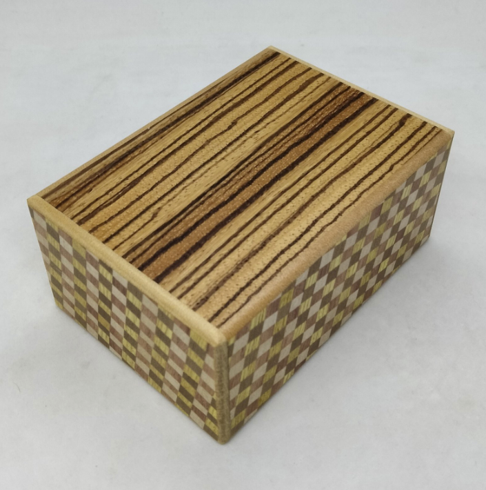 4 Sun 10 Step Zebra wood / Ichimatsu Japanese Puzzle Box with Hidden Drawer!