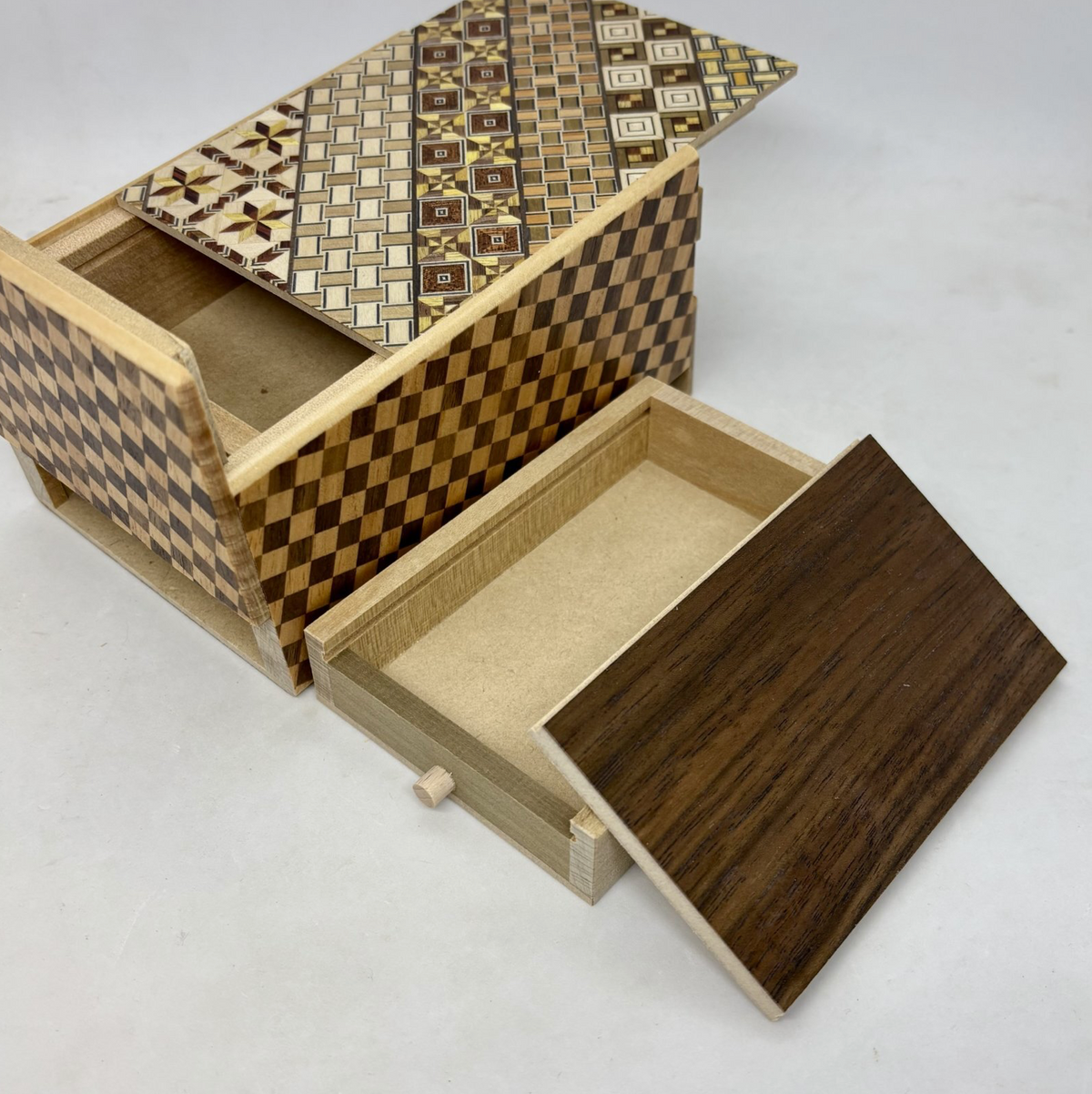 5 Sun 10 Step Yosegi / Ichimatsu "Secret Drawer" Japanese Puzzle Box