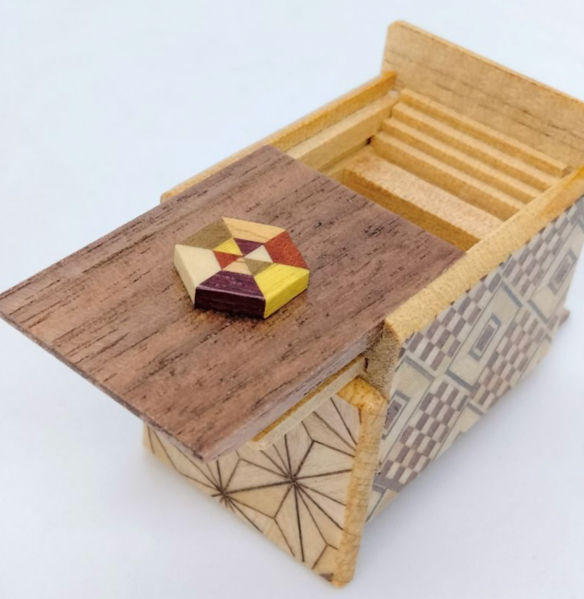 Mame 18 Step Solid Hexagon Yosegi Japanese Puzzle Box