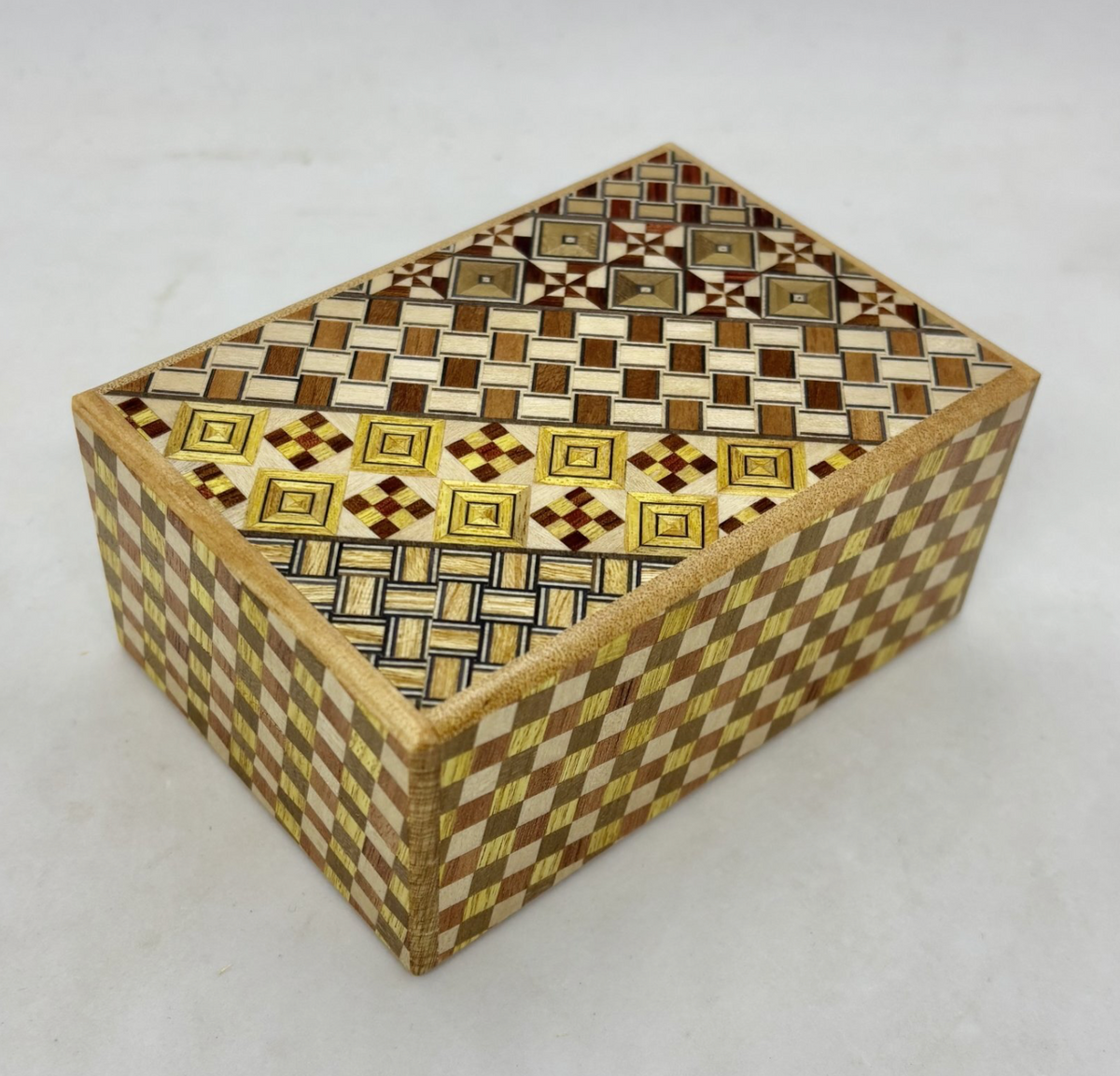 4 Sun 7 + 7 Step DOUBLE COMPARTMENT Yosegi / Ichimatsu Japanese Puzzle Box