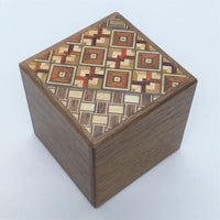 2 Sun 4 Step Natural Wood / Yosegi Cubic WITH HIDDEN DRAWER Japanese Puzzle Box