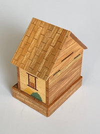 Vintage Japanese House Puzzle Box Bank (Pings when opened!) - Needs lock work.