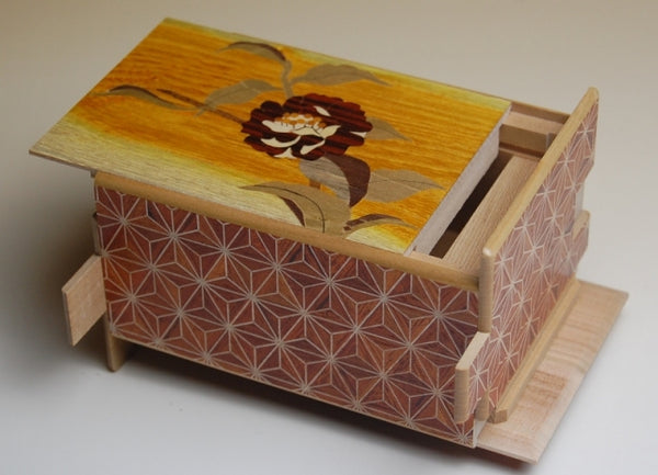  4 Sun 27 Step Flower Zougan Akaasa Japanese  Puzzle BoxOpen