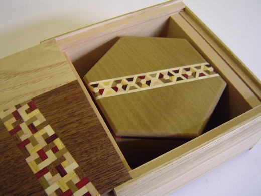 5 Sun 10 Steps Natural Wood & 4 Sun 6 Steps Hexagon Natural Wood Nested  Japanese Puzzle Box