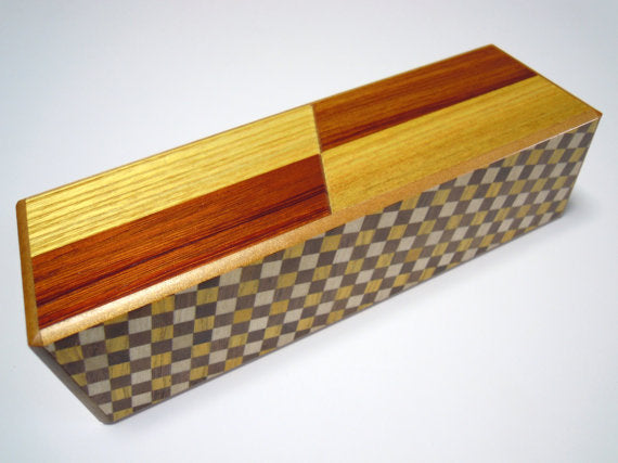 5 Step Right & Left Natural Wood and Ichimatsu Japanese Puzzle Box